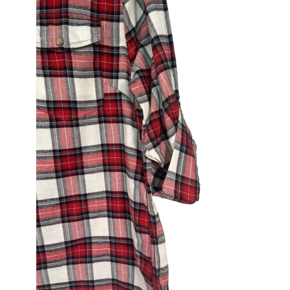 Red White Black Plaid Button Down Flannel Shirt Long Sleeve Snap Pockets XL - Picture 4 of 10
